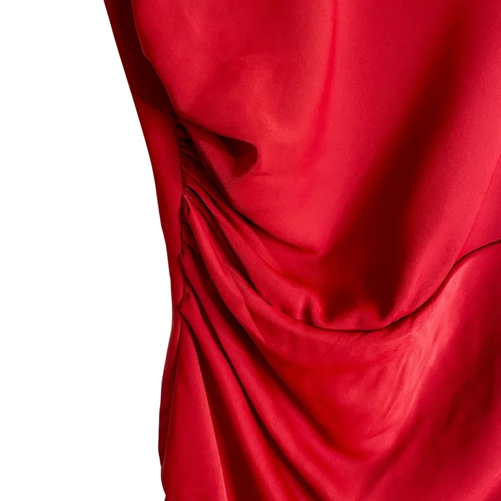 NWT Abercrombie & Fitch Red Backless Ruched Midi Dress Med Cocktail Formal Event